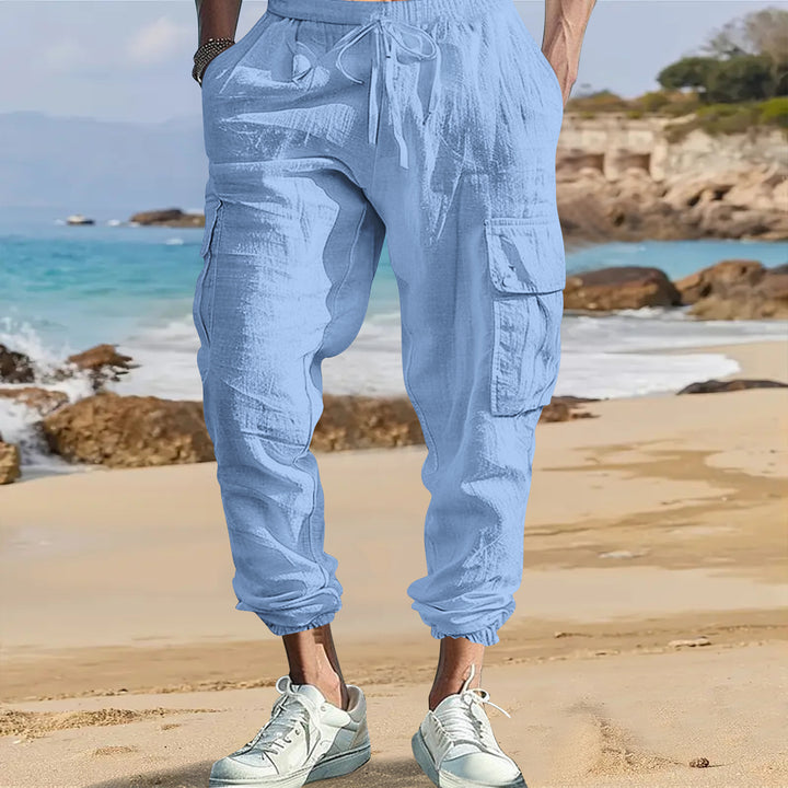 Men's casual cargo pants made from lightweight, breathable fabric with practical side pockets Lisslune