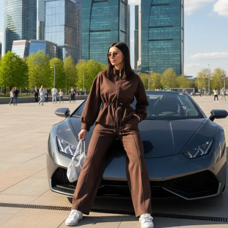 Ladies casual tracksuit with high collar and modern zipper Lisslune