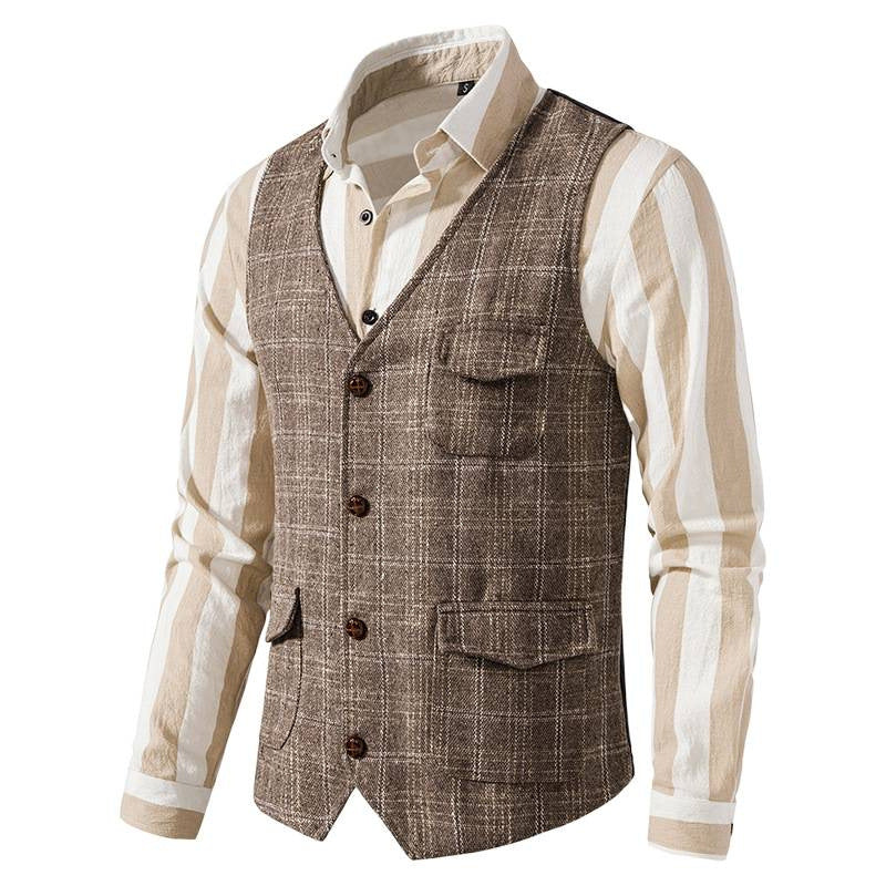 Men's waistcoat with check pattern and practical pockets Lisslune