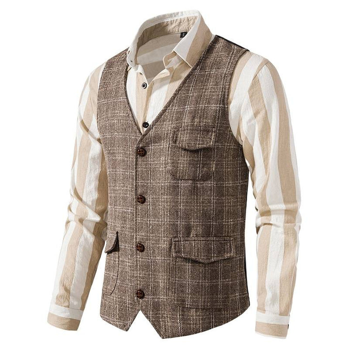 Men's waistcoat with check pattern and practical pockets Lisslune
