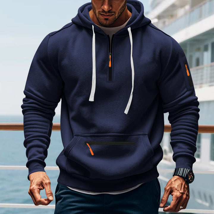 Men's sporty hoodie with fashionable half zipper and practical pockets Lisslune