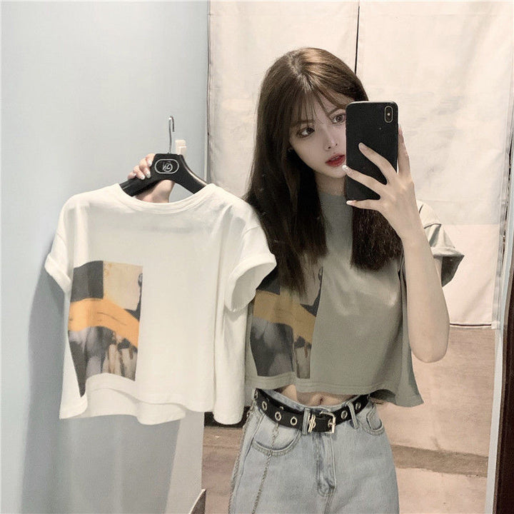 Women’s Crop T-Shirt with Creative Graphic Print Lisslune