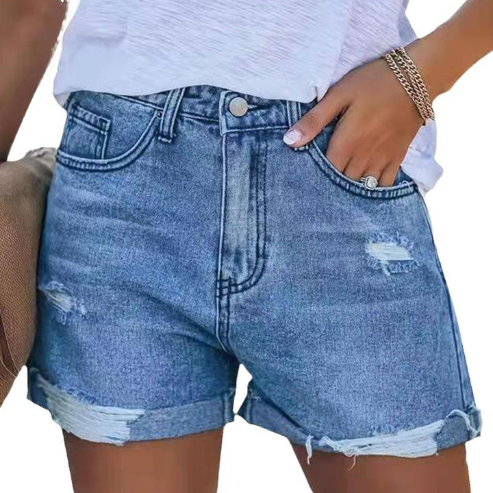 Damen Sommerliche Destroyed Jeansshorts mit umgeschlagenem Saum Lisslune