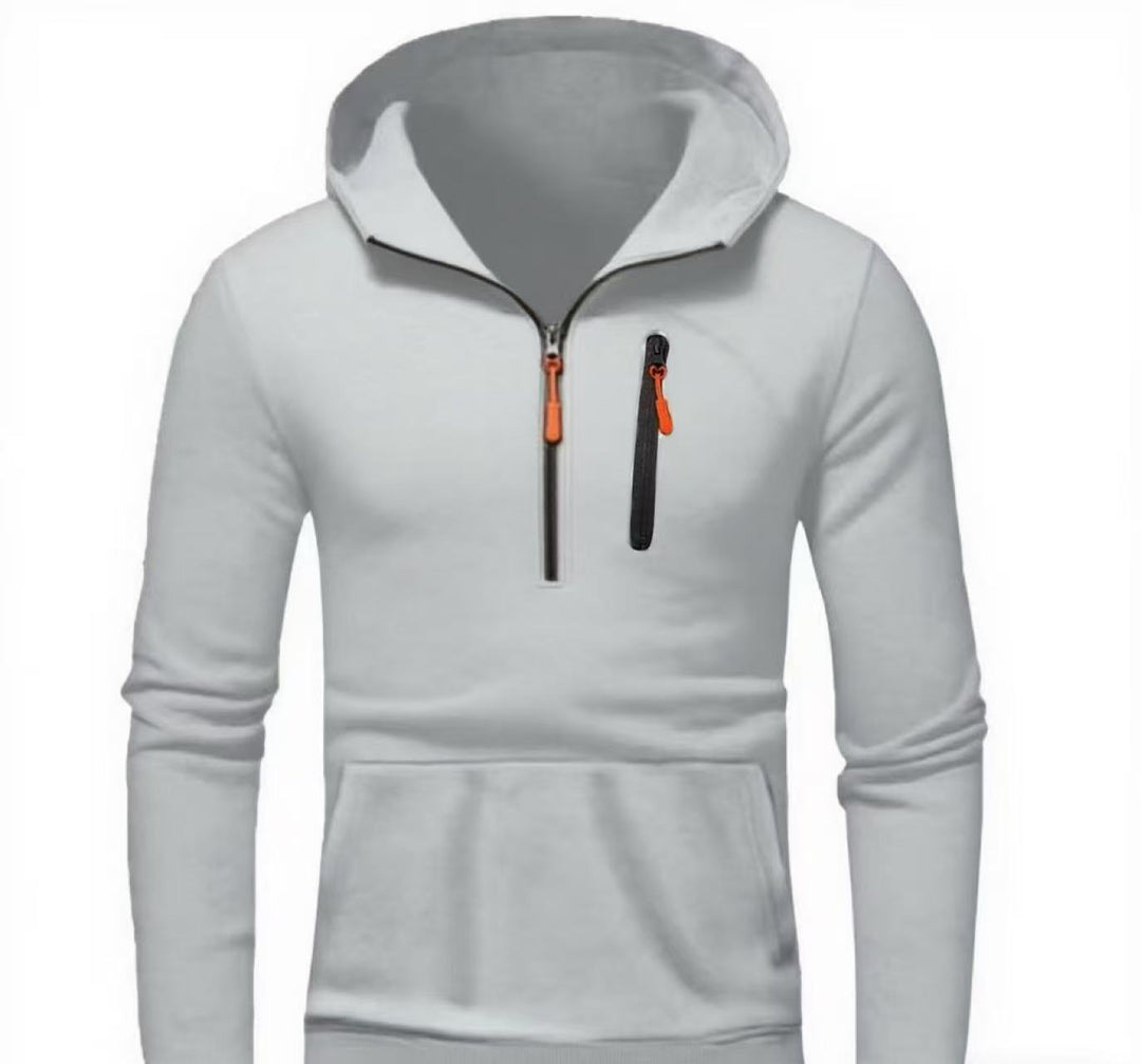 Men's modern hoodie with innovative half zipper Lisslune