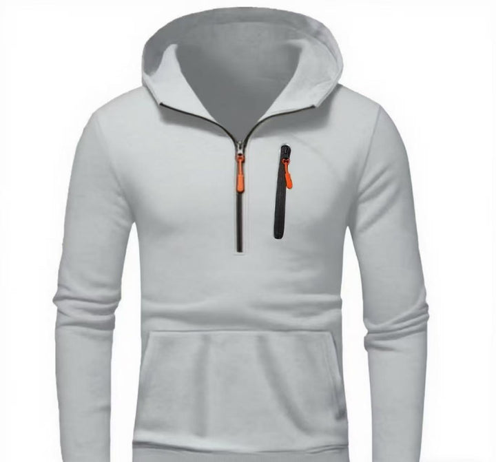 Men's modern hoodie with innovative half zipper Lisslune