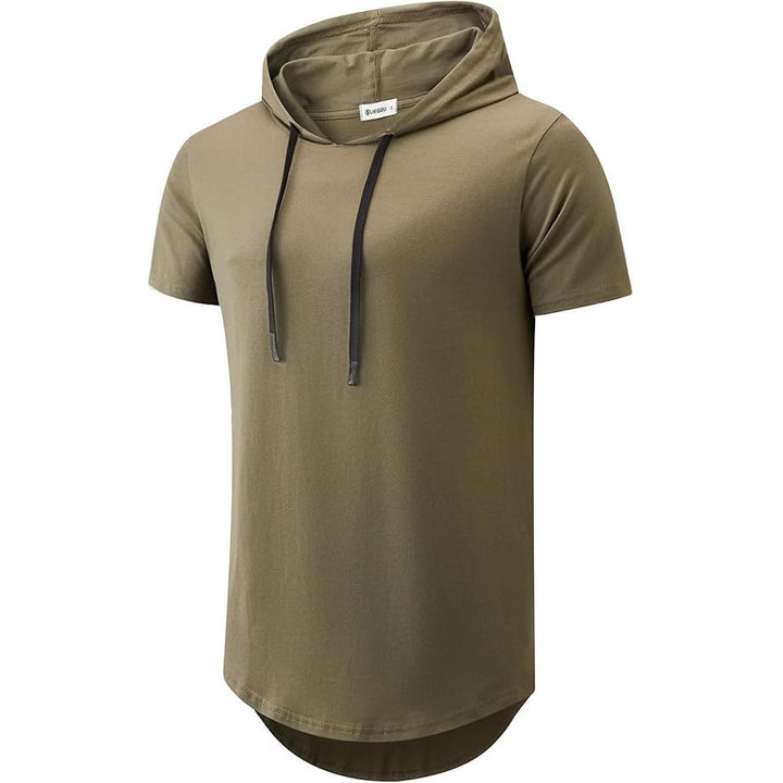 Men's Short Sleeve Hoodie T-Shirt with Modern Cut and Practical Drawstrings Lisslune