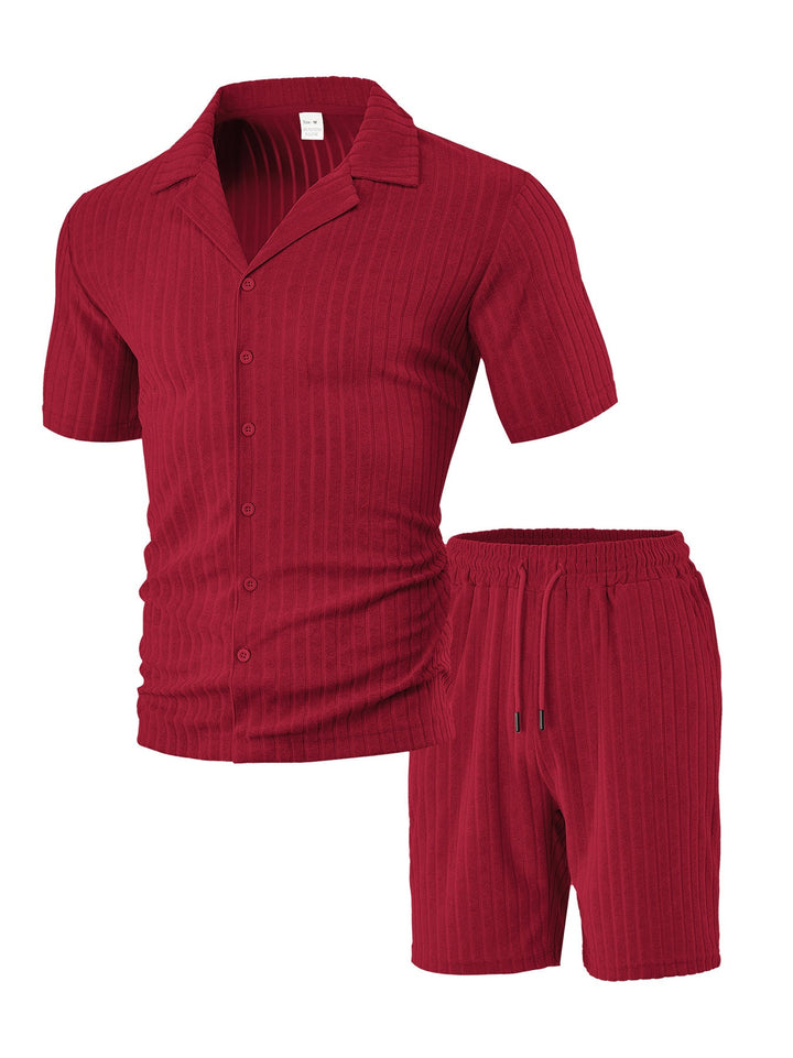 Men's Casual Short Sleeve Top and Shorts Set with Textured Design Lisslune