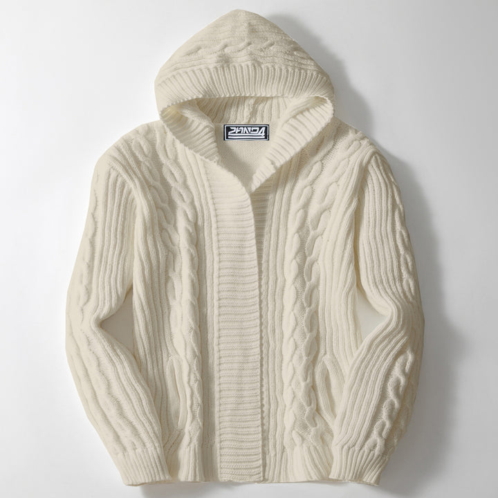 Men's chunky knit cardigan with wide collar and cable pattern Lisslune