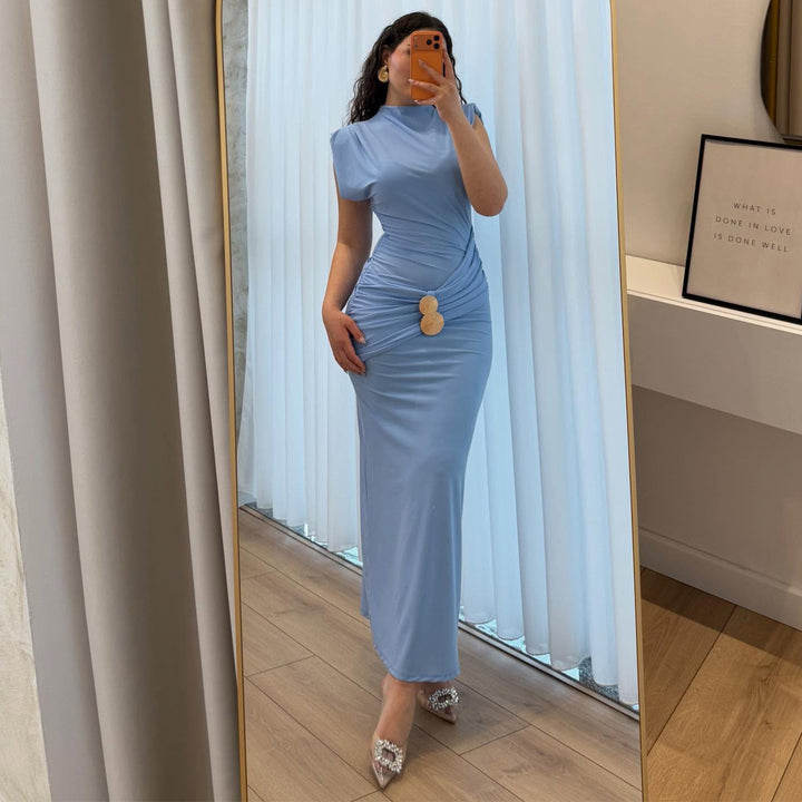 Women's maxi dress with elaborate wrap effect and narrow fit