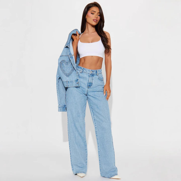 Damen Weite High-Waist Jeans mit klassischem Schnitt und ausgefransten Säumen Lisslune
