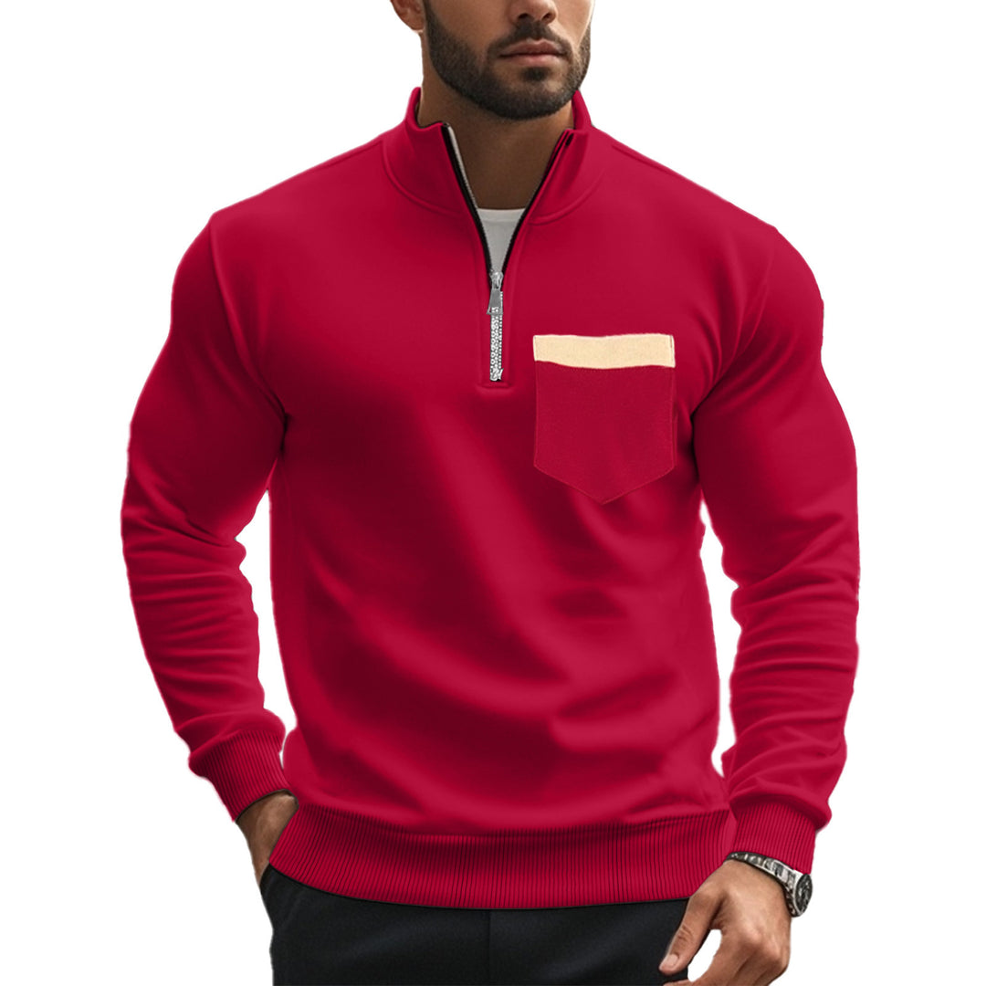 Men's sporty pullover with half zipper and contrast chest pocket Lisslune