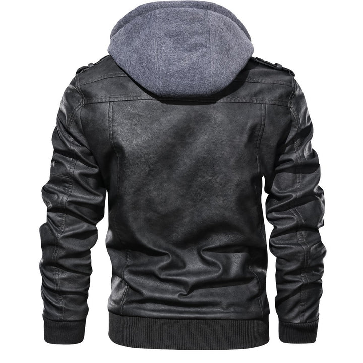 Men's Cool Leather Jacket with Integrated Hood and Versatile Pockets Lisslune