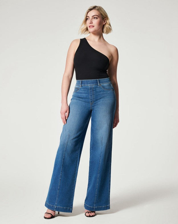Damen weite High-Waist Jeans mit eleganter Schnittführung und markanten Nahtdetails Lisslune