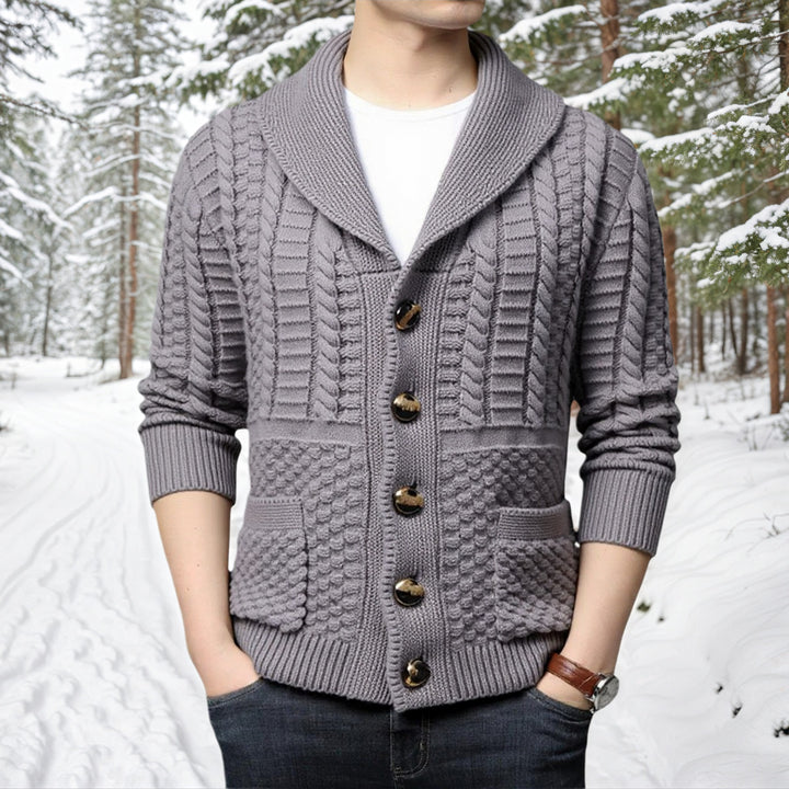 Men's stylish cardigan with deep V-neck and stylish cable design Lisslune