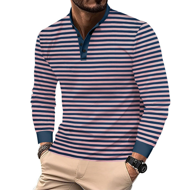 Men's long-sleeve shirt in an elegant striped look with a fashionable stand-up collar Lisslune