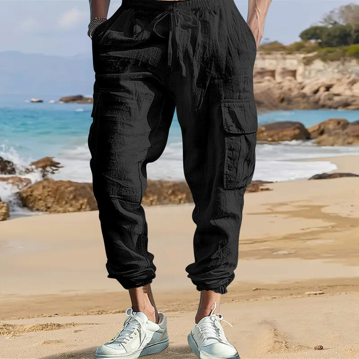 Men's casual cargo pants made from lightweight, breathable fabric with practical side pockets Lisslune