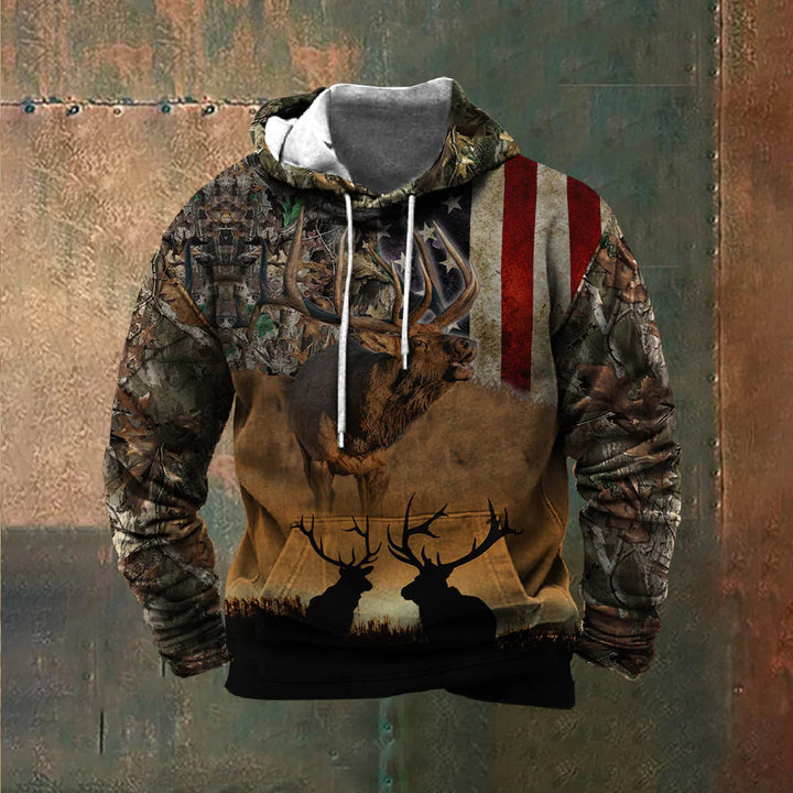 Men's hoodie with impressive wildlife print and patriotic accents Lisslune