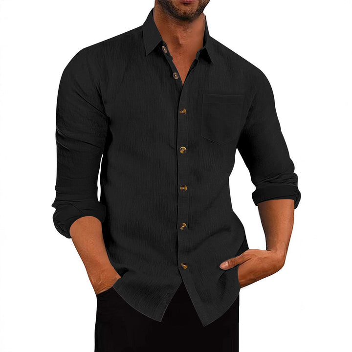 Men's elegant long-sleeve shirt made of structured cotton with practical chest pocket Lisslune
