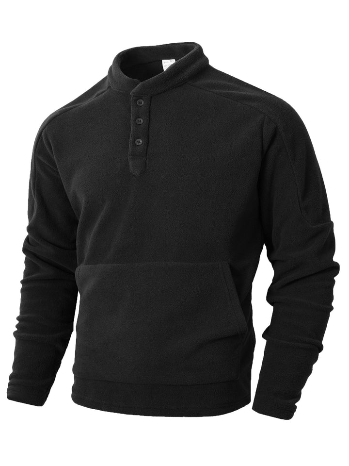 Men's fleece pullover with fashionable stand-up collar and practical buttons Lisslune