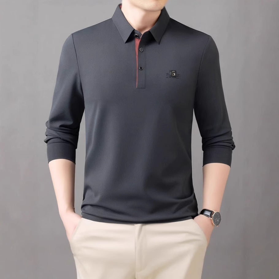 Men's Breathable Long Sleeve Polo Shirt with Modern Collar Lisslune