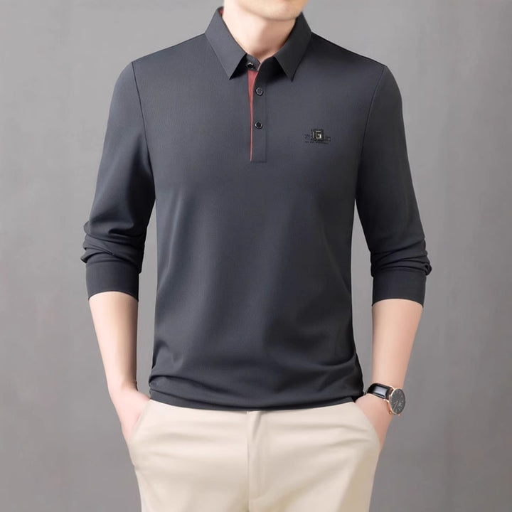 Men's Breathable Long Sleeve Polo Shirt with Modern Collar Lisslune
