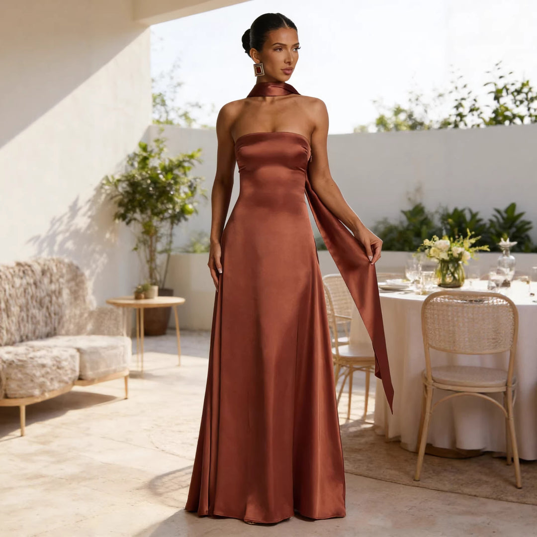 Ladies Elegant and Off-the-Shoulder Evening Dress with Flowing Fall