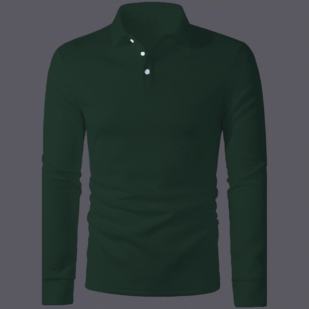 Men's Long Sleeve Polo Shirt with Textured Design Lisslune