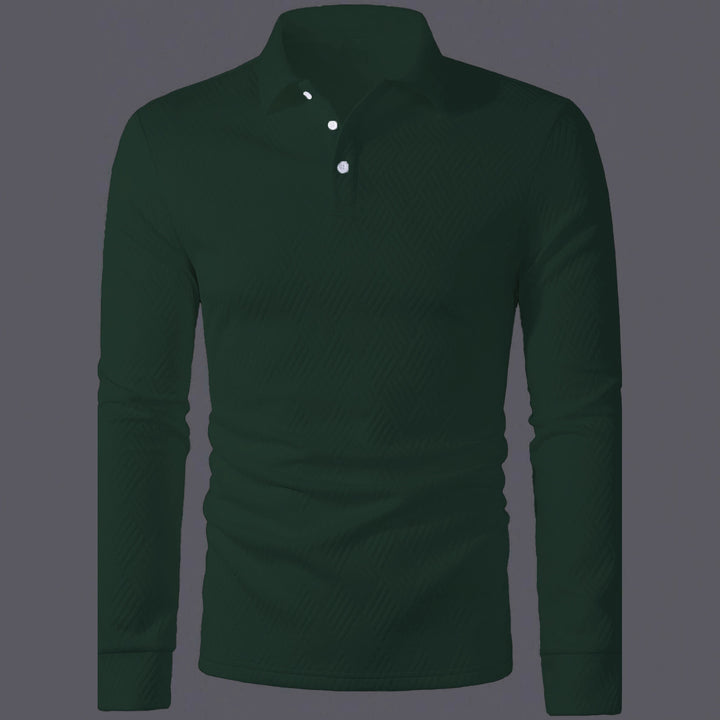 Men's Long Sleeve Polo Shirt with Textured Design Lisslune