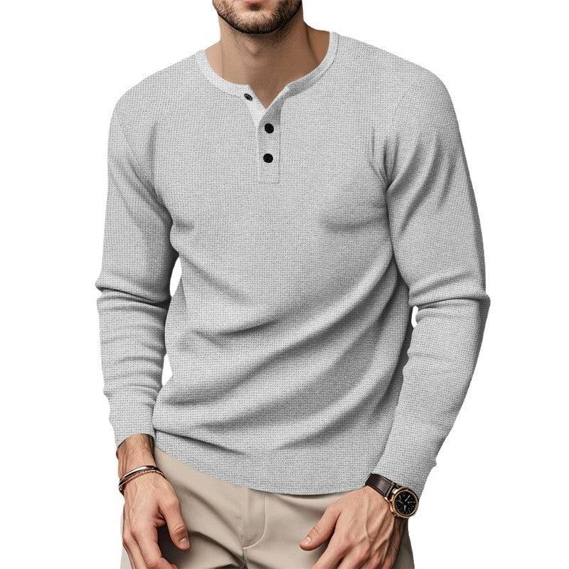 Men's Long Sleeve Henley Shirt made of breathable waffle fabric with decorative button placket Lisslune