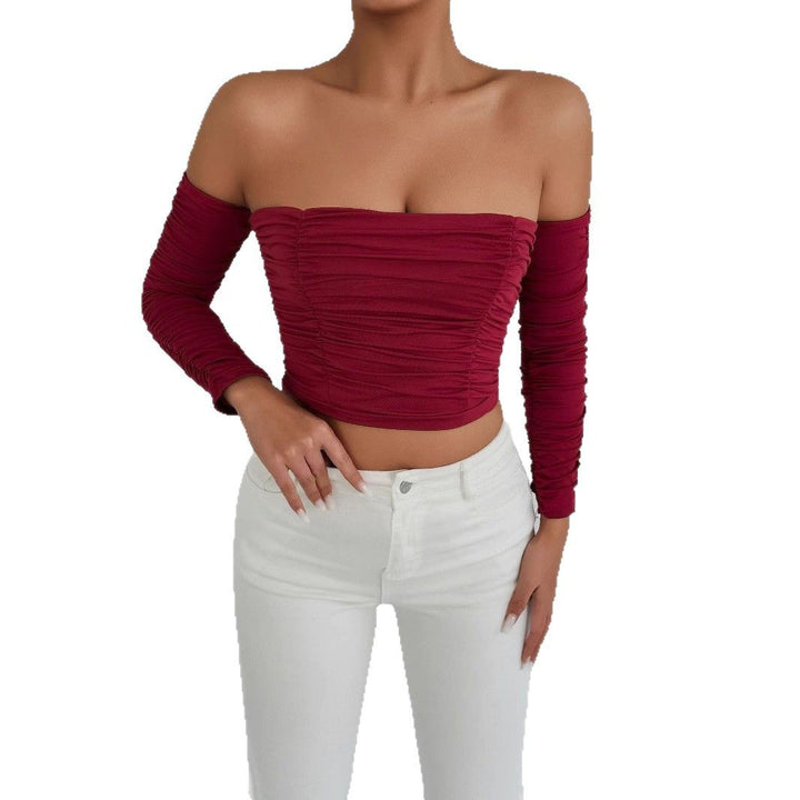 Damen Off-Shoulder Crop Top mit Faltenwurf Lisslune