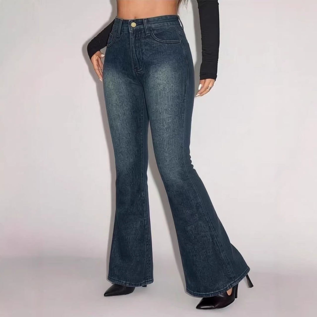 Women Flared Jeans with High Waist and Unique Structure Design Lisslune