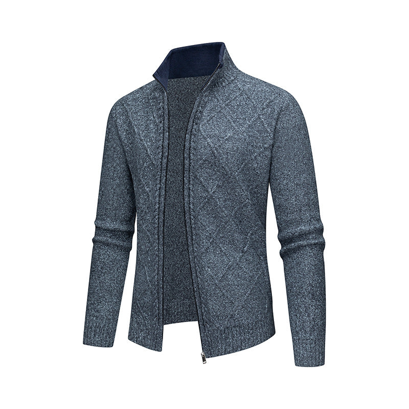 Men's Cardigan with Modern Cable Pattern and Zipper Lisslune