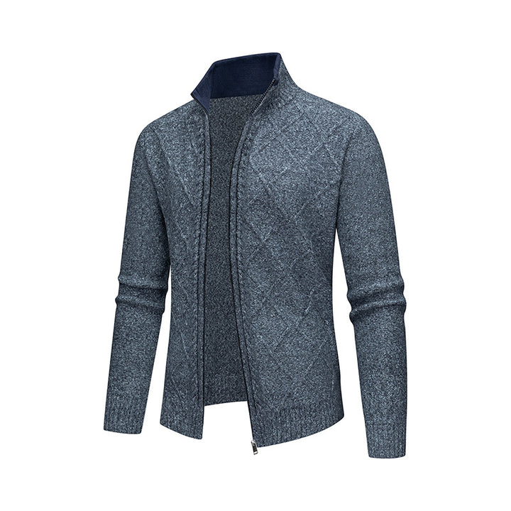 Men's Cardigan with Modern Cable Pattern and Zipper Lisslune