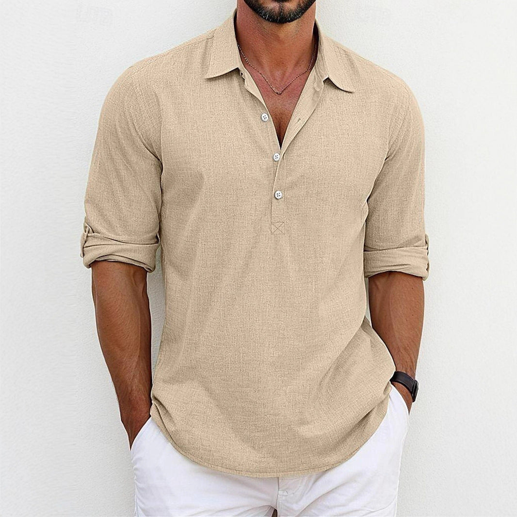 Men's Casual Long Sleeve Henley Shirt with Textured Surface Lisslune