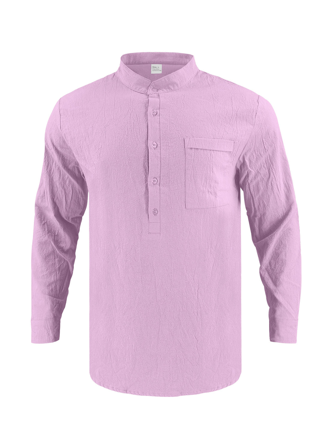 Men's Casual Long Sleeve Shirt with Stand-Up Collar and Practical Chest Pocket Lisslune