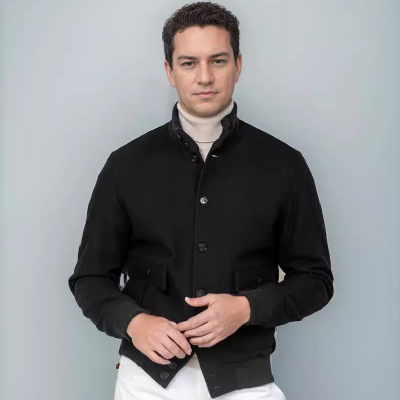 Men's fashionable transitional jacket with practical stand-up collar and functional zippered pockets Lisslune