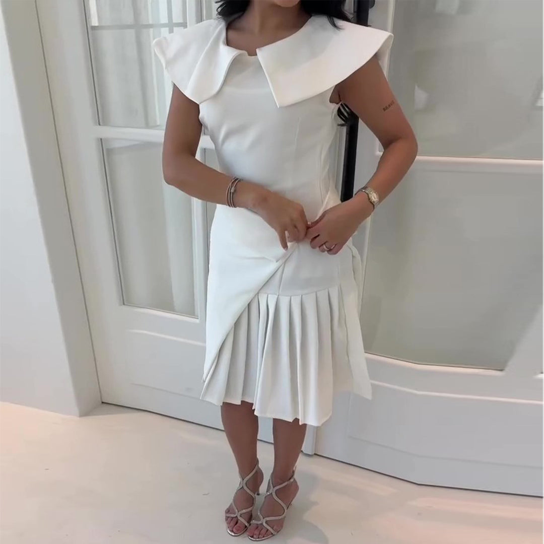 Women's wrap dress with pleated hem and elegant collar details Lisslune