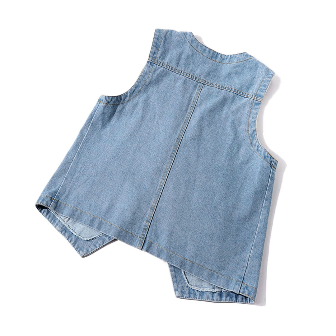 Women's Casual Denim Vest with Button Details and Patch Pockets Lisslune