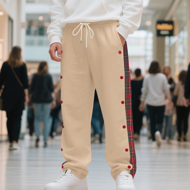 Men's leisure pants with full button press closure and checkered side inserts Lisslune