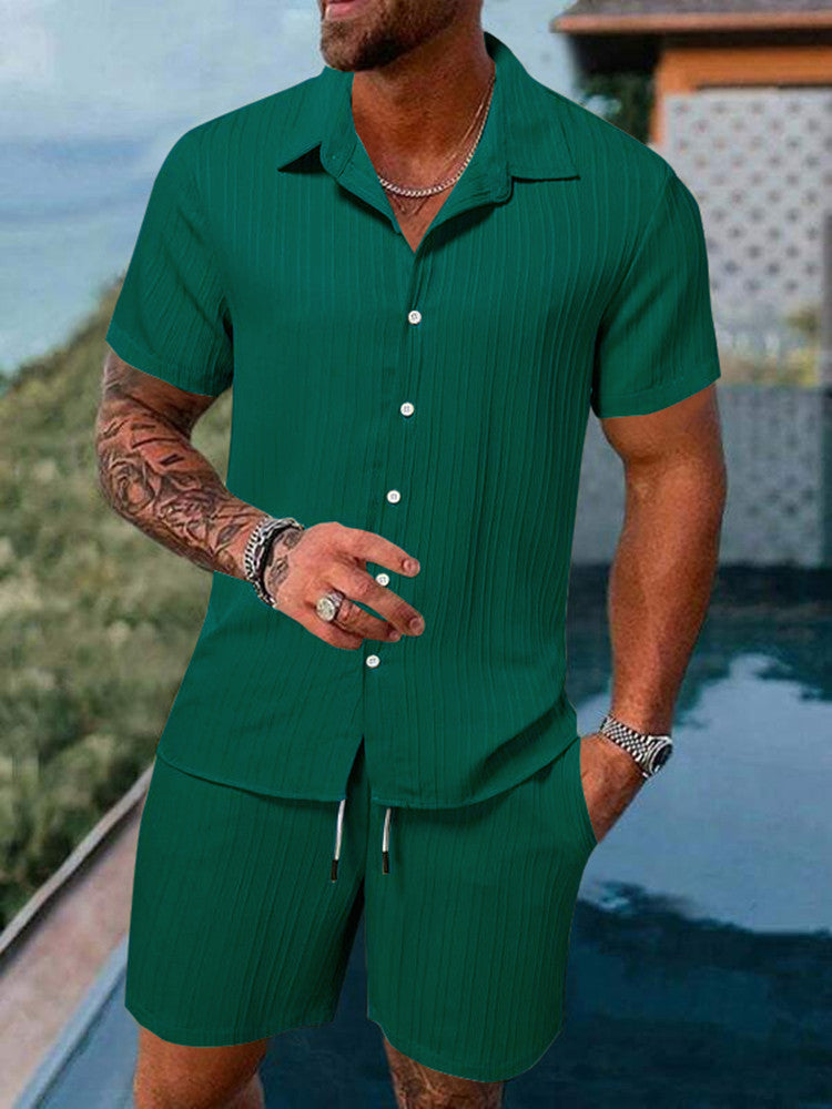 Men's casual short-sleeve set with textured surface Lisslune