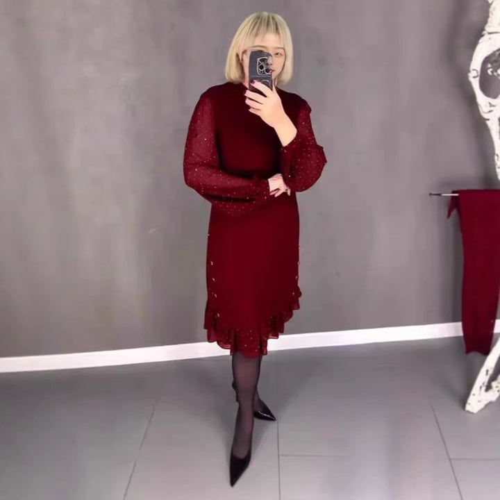 Ladies Elegant Dress with Voluminous Sleeves and Cut-Out Hem Lisslune