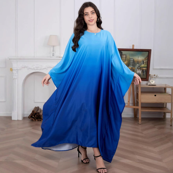 Women's maxi dress with flowing watercolor pattern and wide-cut sleeves Lisslune