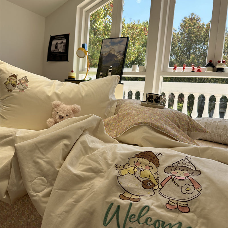 Rynx | Cotton Summer Cool Quilted Blanket Washable Pure Cotton Climate Blanket Four-Piece Set Single Double Quilt 2 M Bedding Set