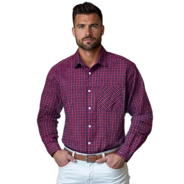 Men's checked long sleeve shirt made of high-quality cotton Lisslune