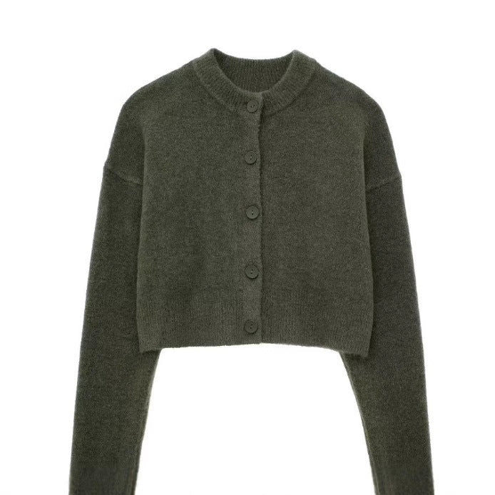 Women's Short Cardigan with Button Placket and Elegant Round Neckline Lisslune