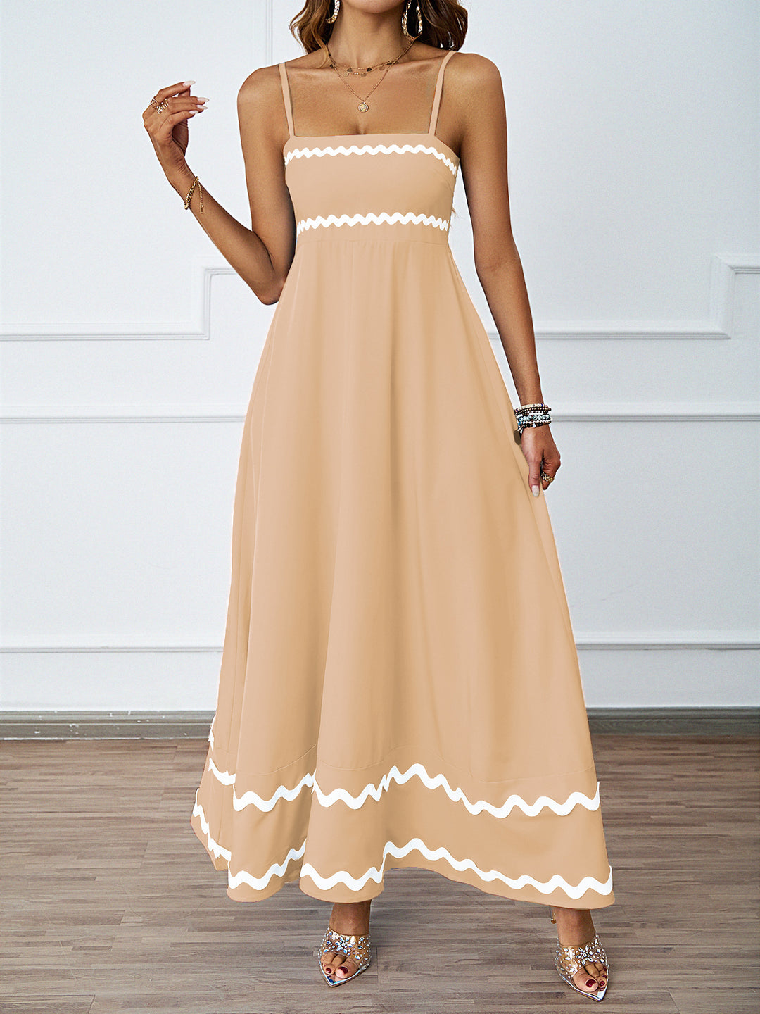 Women Long Maxi Dress with Spaghetti Straps and Decorative Hem Lisslune