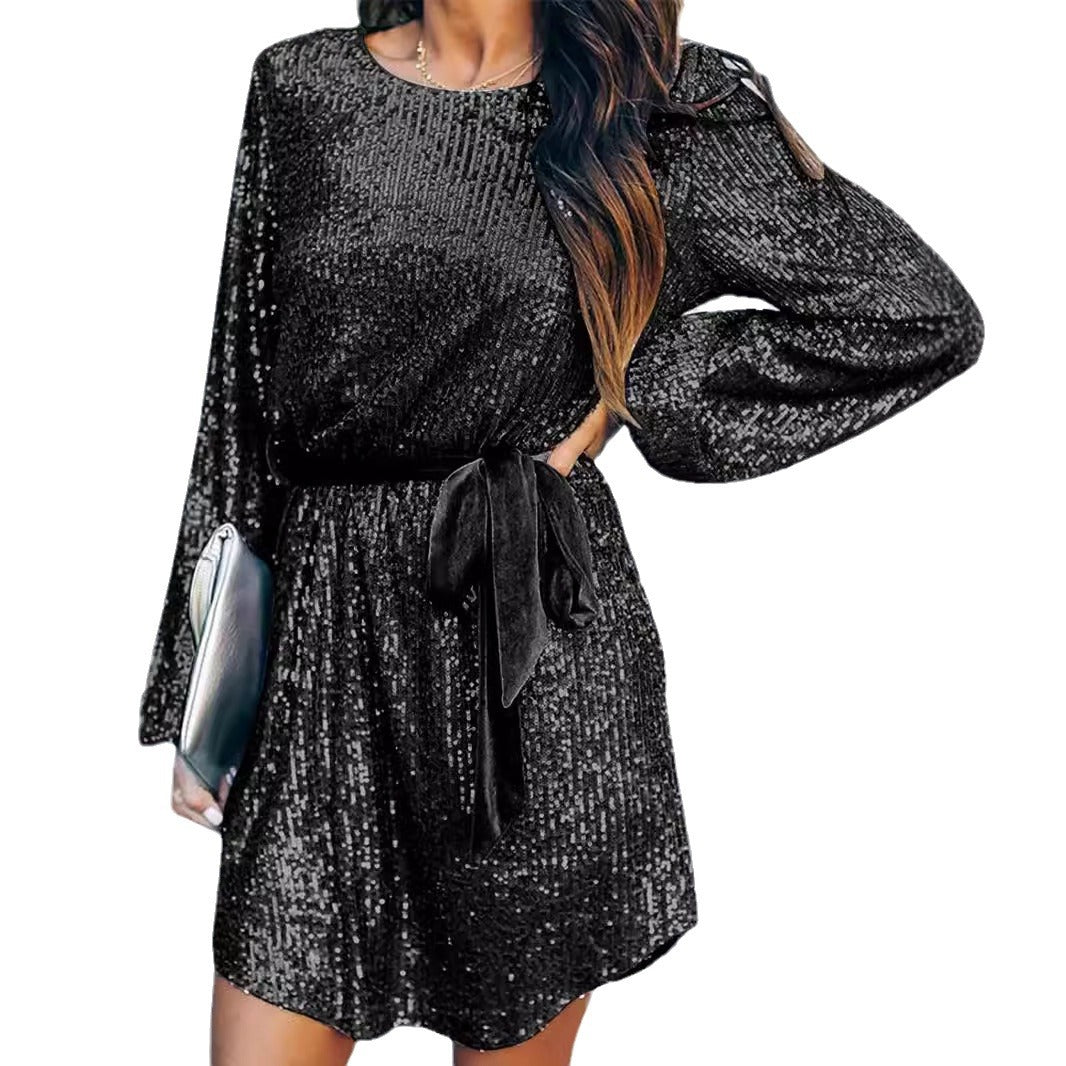 Women's glamorous sequin mini dress with a fitted cut and shimmering effect Lisslune