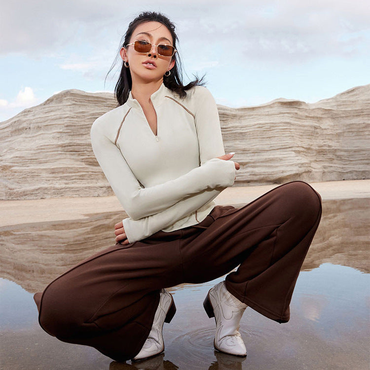 Women's sporty long-sleeved shirt with high collar Lisslune