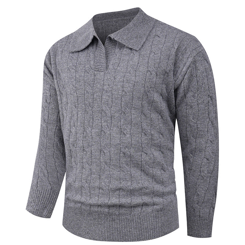 Men's sweater with modern cable pattern and polo collar Lisslune