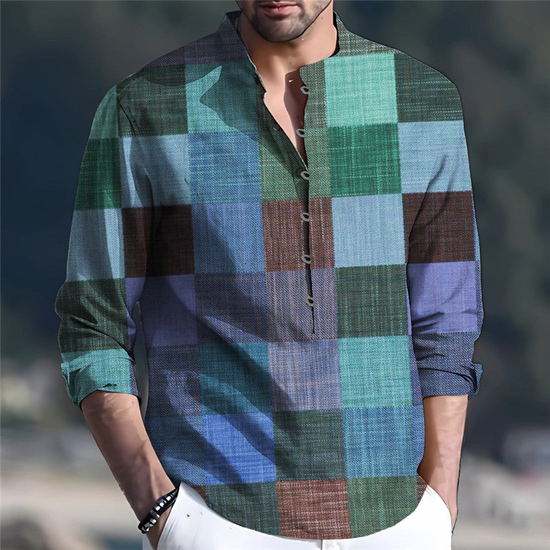 Men's long-sleeve shirt with creative patchwork design Lisslune